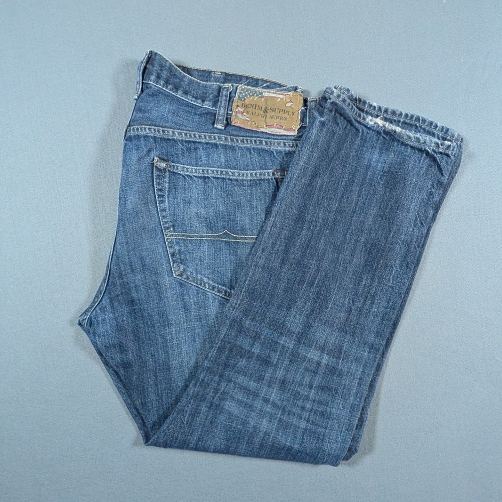 Denim & Supply Ralph Lauren Straight Jeans Mens 38x32 Medium Wash Distressed